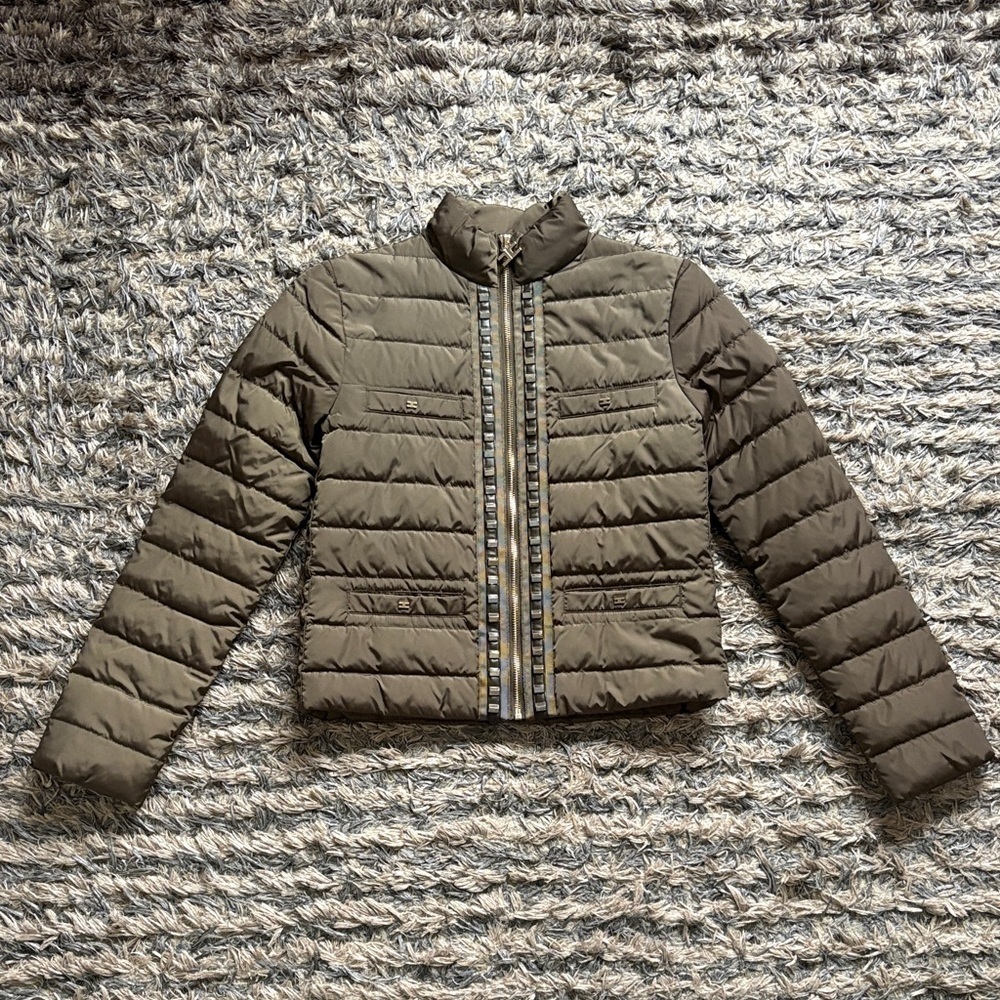 New! European Designer Women's Olive Puffer Jacket, Size EUR 38